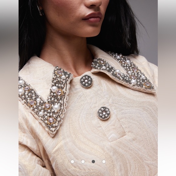 & Other Stories jacquard mini swing dress with embellished collar GOLD-Size US 6 - Picture 5 of 8